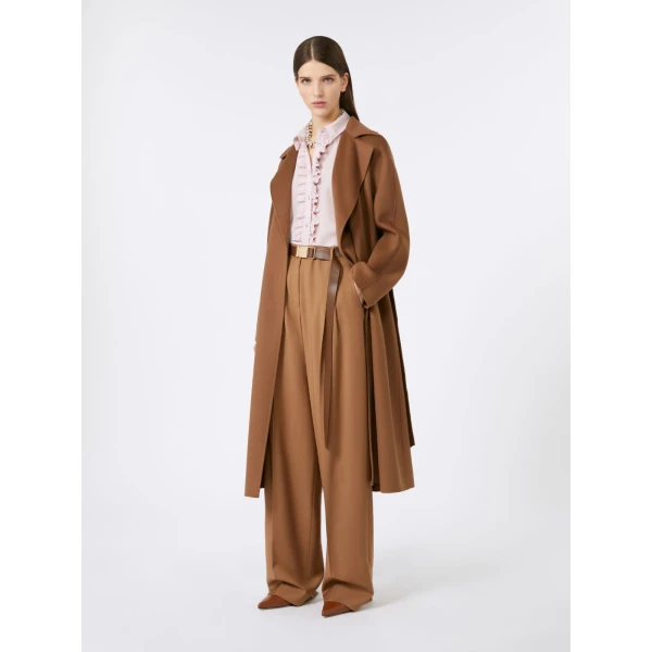 Max Mara Cles Wool, Cashmere and Silk Wrap Coat in Camel | Wool Coat | Coveti