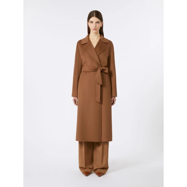 Max Mara Cles Wool, Cashmere and Silk Wrap Coat in Camel | Wool Coat | Coveti