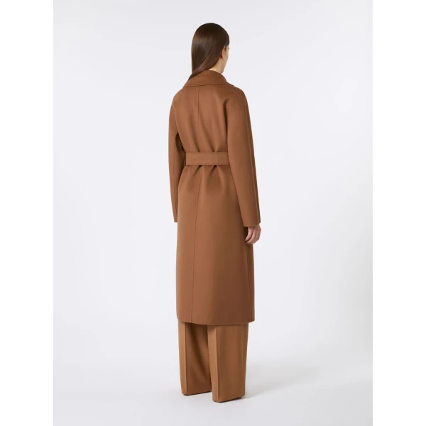 Max Mara Cles Wool, Cashmere and Silk Wrap Coat in Camel | Wool Coat | Coveti