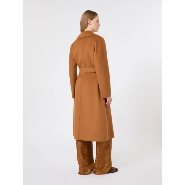 Max Mara Cles Wool, Cashmere and Silk Wrap Coat in Caramel | Wool Coat | Coveti