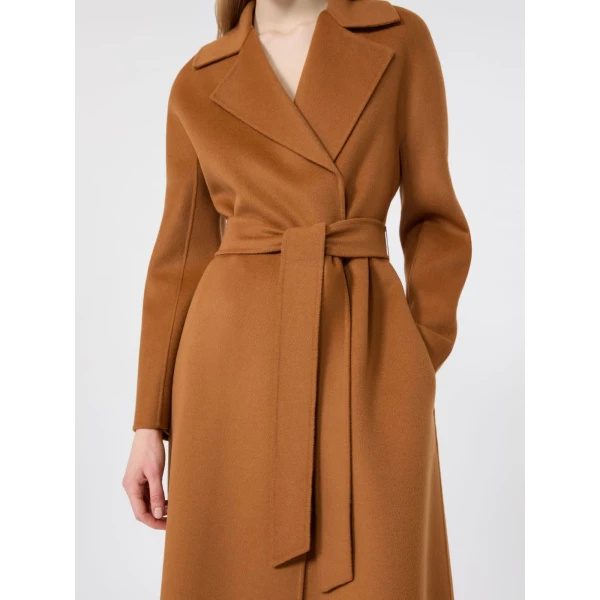 Max Mara Cles Wool, Cashmere and Silk Wrap Coat in Caramel | Wool Coat | Coveti