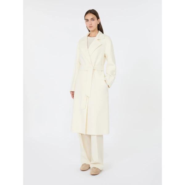 Max Mara Cles Wool, Cashmere and Silk Wrap Coat in White | Wool Coat | Coveti