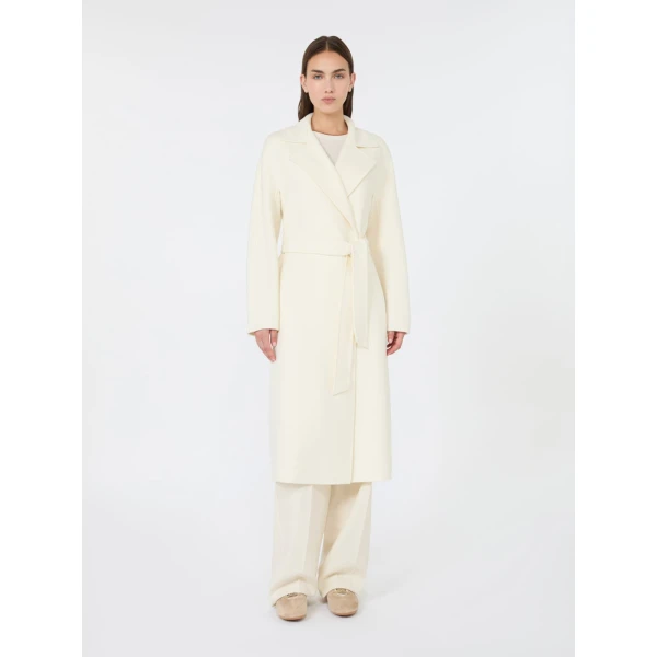 Max Mara Cles Wool, Cashmere and Silk Wrap Coat in White | Wool Coat | Coveti