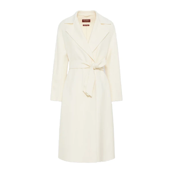 Max Mara Cles Wool, Cashmere and Silk Wrap Coat in White | Wool Coat | Coveti