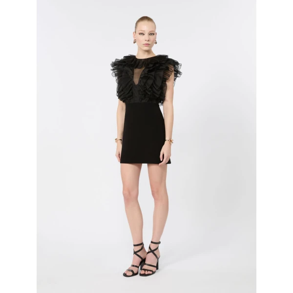 Max Mara Cloro Short Silk and Cady Dress in Black | Mini Dresses | Coveti