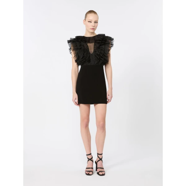 Max Mara Cloro Short Silk and Cady Dress in Black | Mini Dresses | Coveti