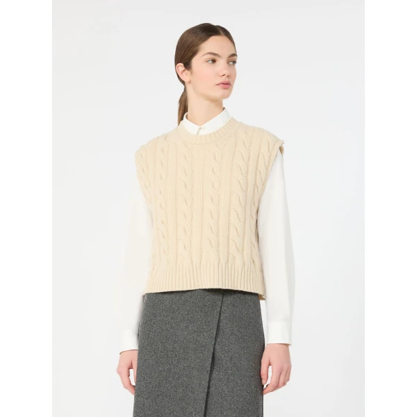Max Mara Clown Cable Knit Wool Gilet in Ice Grey | Sweaters | Coveti