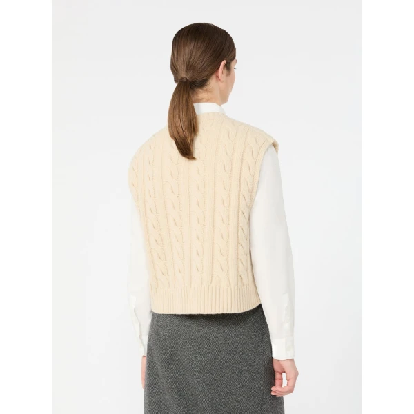 Max Mara Clown Cable Knit Wool Gilet in Ice Grey | Sweaters | Coveti