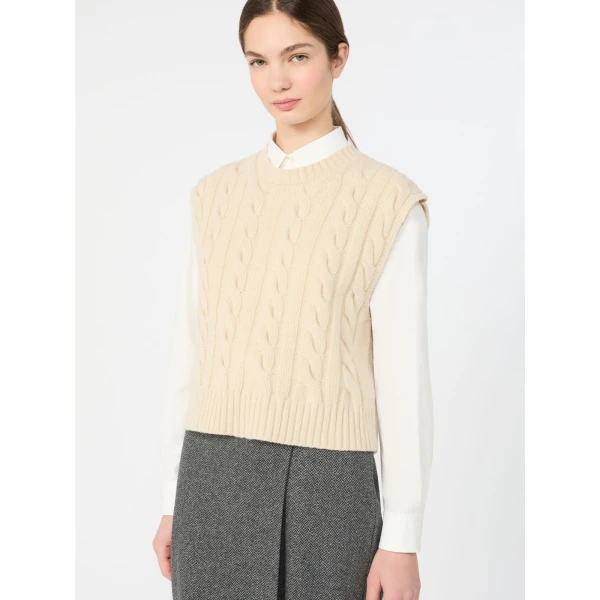 Max Mara Clown Cable Knit Wool Gilet in Ice Grey | Sweaters | Coveti
