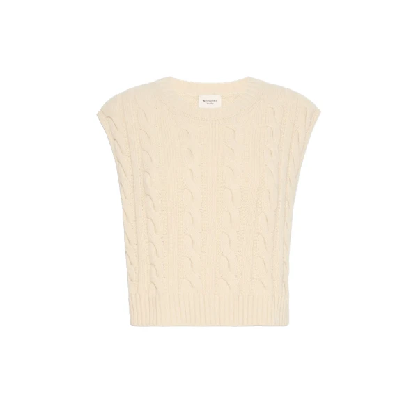 Max Mara Clown Cable Knit Wool Gilet in Ice Grey | Sweaters | Coveti