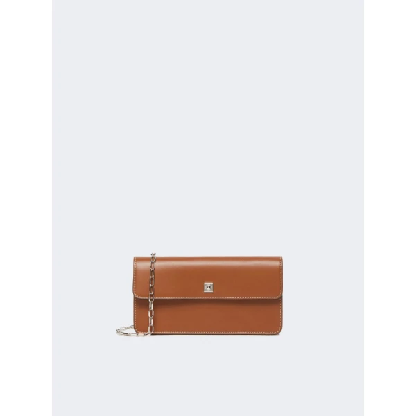 Max Mara Clutchy Leather Phone Pouch in Amber Brown | Wallets & Purses | Coveti