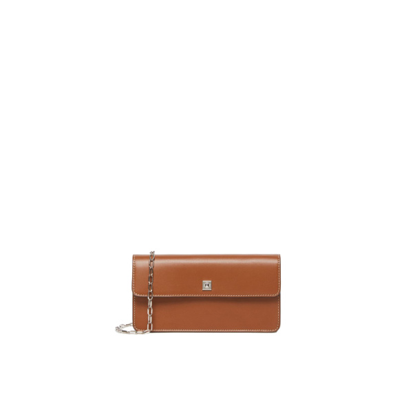 Max Mara Clutchy Leather Phone Pouch in Amber Brown | Wallets & Purses | Coveti