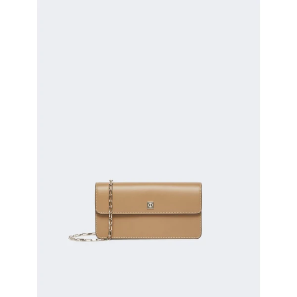 Max Mara Clutchy Leather Phone Pouch in Mud | Wallets & Purses | Coveti
