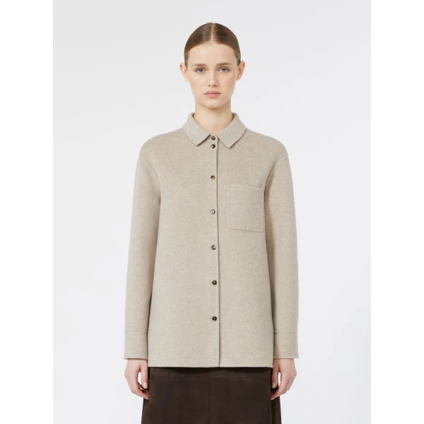 Max Mara Cobalto Wool and Cashmere Shacket in Sand | Blazers | Coveti