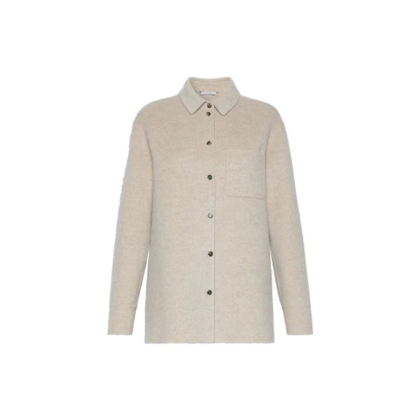 Max Mara Cobalto Wool and Cashmere Shacket in Sand | Blazers | Coveti