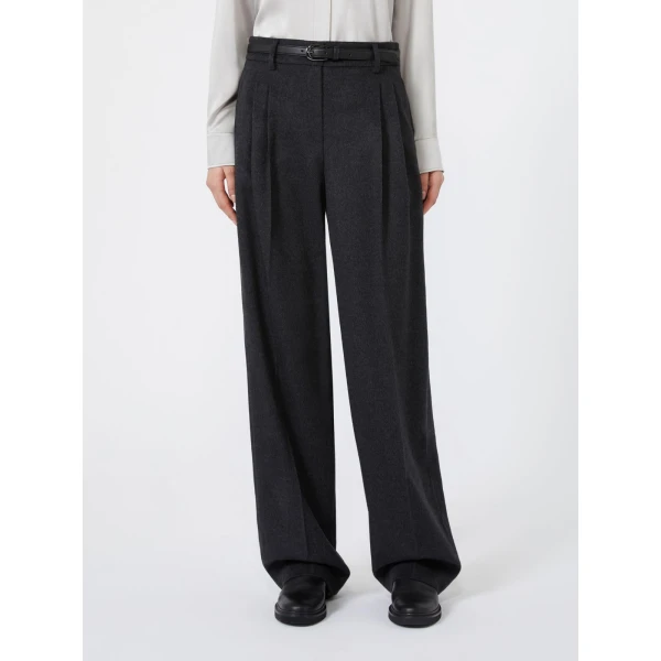 Max Mara Cocco Wool Wide-Leg Trousers in Dark Grey | Wide leg pants | Coveti