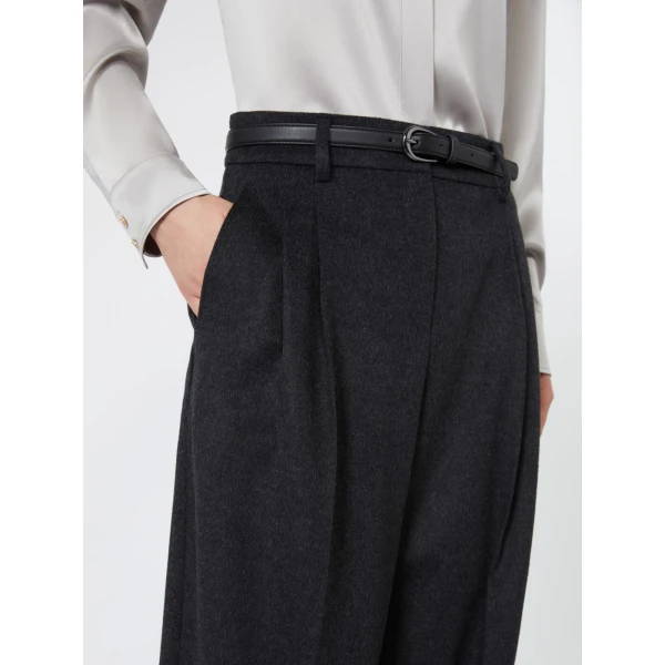 Max Mara Cocco Wool Wide-Leg Trousers in Dark Grey | Wide leg pants | Coveti