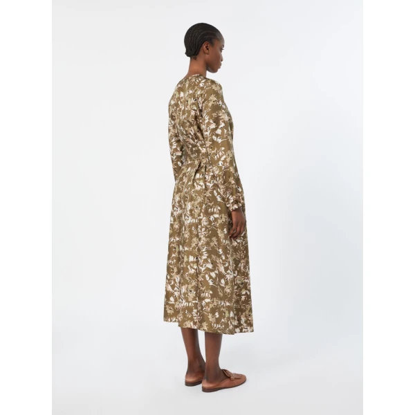 Max Mara Coccole Printed Silk Twill Dress in Khaki | Maxi Dresses | Coveti