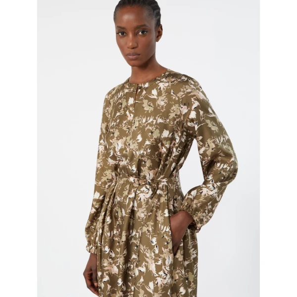 Max Mara Coccole Printed Silk Twill Dress in Khaki | Maxi Dresses | Coveti