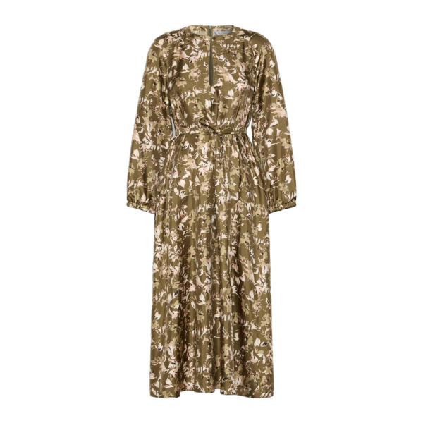 Max Mara Coccole Printed Silk Twill Dress in Khaki | Maxi Dresses | Coveti