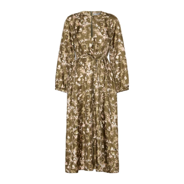 Coccole Printed Silk Twill Dress in Khaki