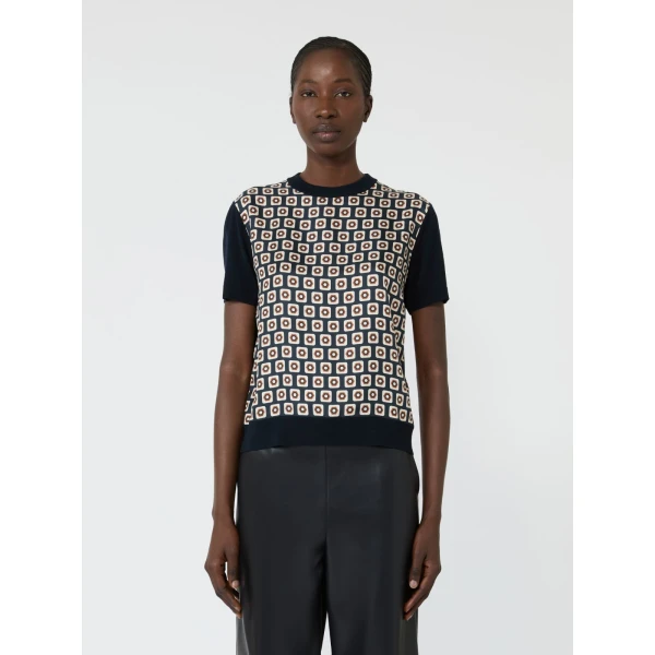 Max Mara Coccole Printed Silk and Wool Jumper in Ultramarine | Sweaters | Coveti