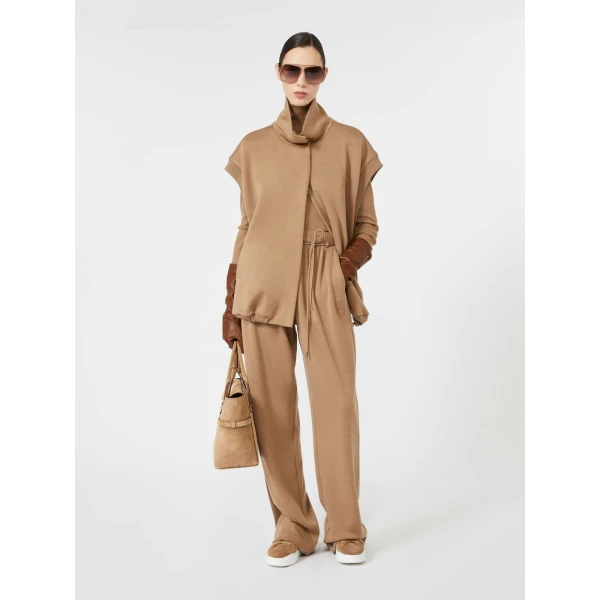 Max Mara Collana Oversized Sleeveless Wool Jersey Jacket in Camel | Blazers | Coveti