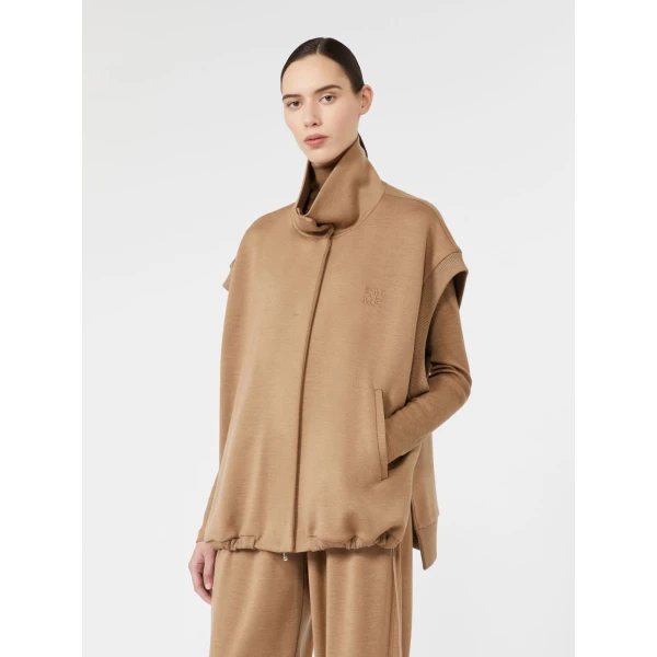 Max Mara Collana Oversized Sleeveless Wool Jersey Jacket in Camel | Blazers | Coveti