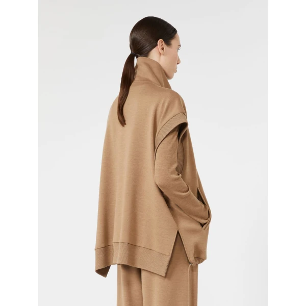 Max Mara Collana Oversized Sleeveless Wool Jersey Jacket in Camel | Blazers | Coveti