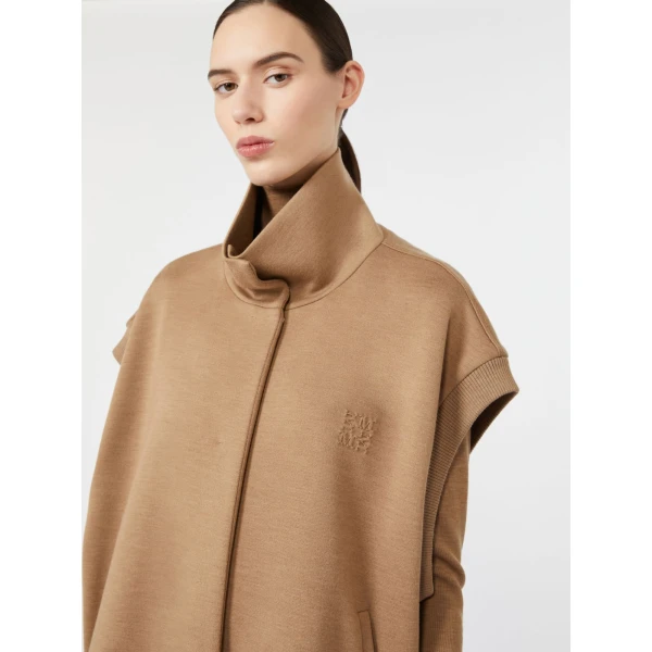 Max Mara Collana Oversized Sleeveless Wool Jersey Jacket in Camel | Blazers | Coveti