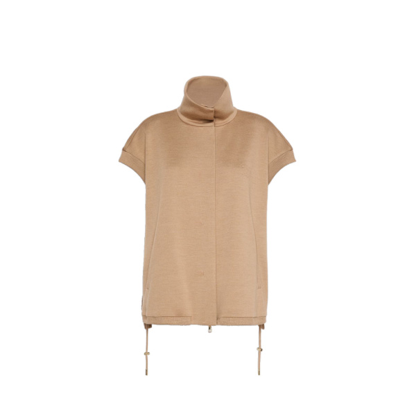 Max Mara Collana Oversized Sleeveless Wool Jersey Jacket in Camel | Blazers | Coveti