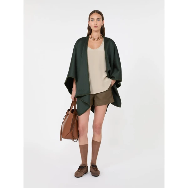 Max Mara Colomba Double Wool Broadcloth Cloak in Moss Green | Coats | Coveti
