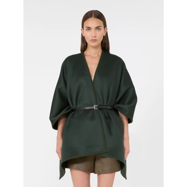 Max Mara Colomba Double Wool Broadcloth Cloak in Moss Green | Coats | Coveti