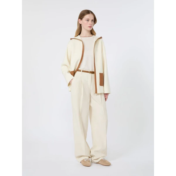 Max Mara Comica Wool, Silk and Cashmere Hooded Coat in White | Wool Coat | Coveti