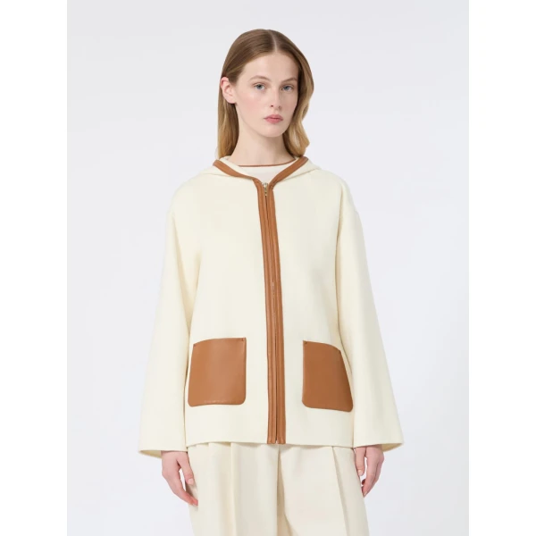 Max Mara Comica Wool, Silk and Cashmere Hooded Coat in White | Wool Coat | Coveti