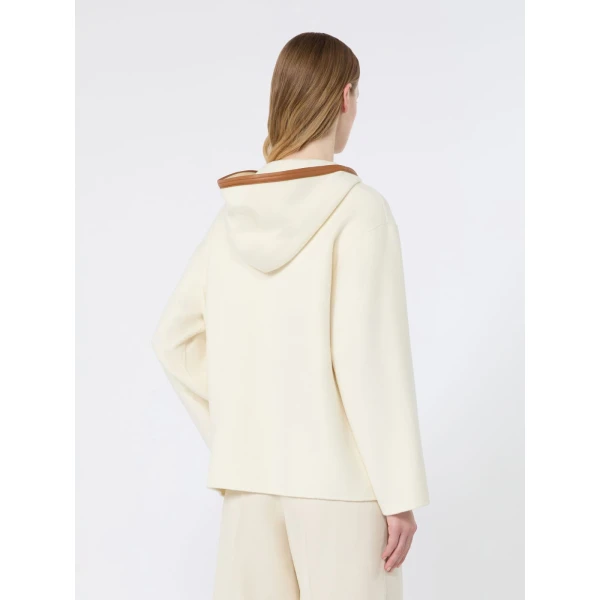 Max Mara Comica Wool, Silk and Cashmere Hooded Coat in White | Wool Coat | Coveti