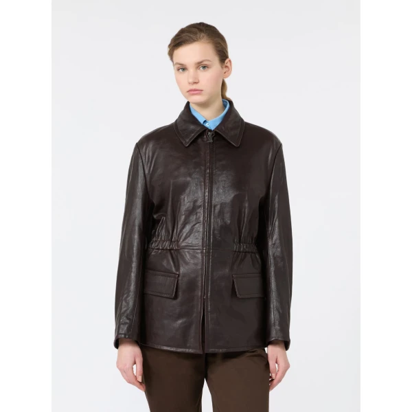 Max Mara Como Leather Biker Jacket in Dark Brown | Leather Jackets | Coveti