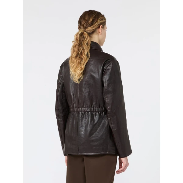 Max Mara Como Leather Biker Jacket in Dark Brown | Leather Jackets | Coveti