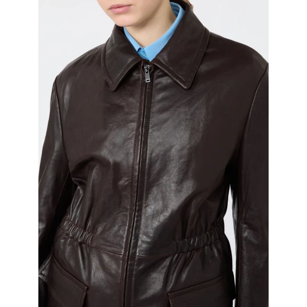 Max Mara Como Leather Biker Jacket in Dark Brown | Leather Jackets | Coveti