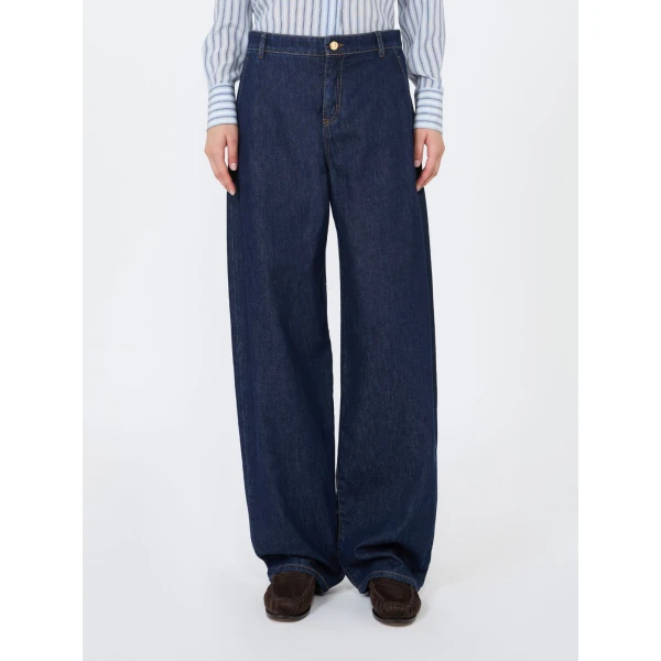 Max Mara Conico Barrel-Leg Denim Trousers in Navy | Denim | Coveti