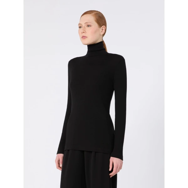 Max Mara Cono Wool Jersey Polo-Neck Sweater in Black | Turtlenecks | Coveti