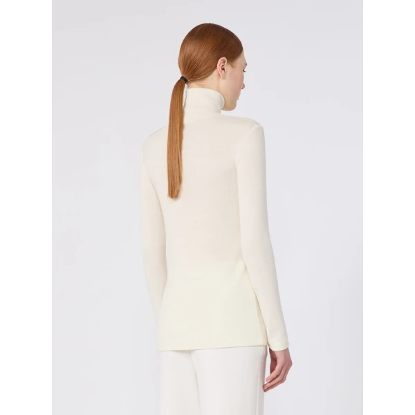 Max Mara Cono Wool Jersey Polo-Neck Sweater in White | Turtlenecks | Coveti