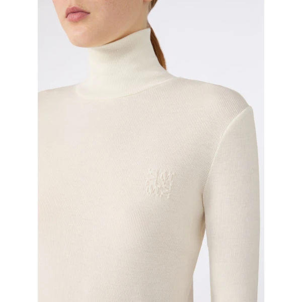 Max Mara Cono Wool Jersey Polo-Neck Sweater in White | Turtlenecks | Coveti