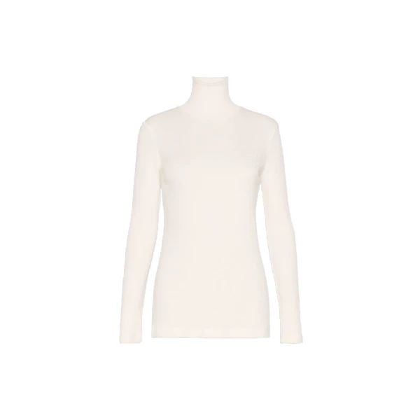 Cono Wool Jersey Polo-Neck Sweater in White