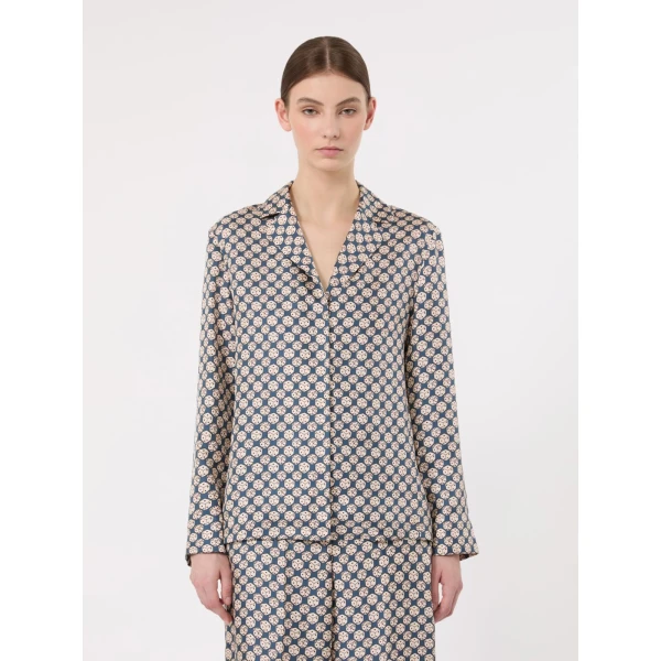 Max Mara Cora Printed Silk Pyjama Shirt in Navy | Shirts | Coveti
