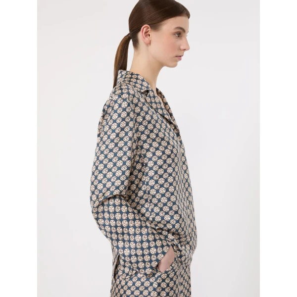 Max Mara Cora Printed Silk Pyjama Shirt in Navy | Shirts | Coveti