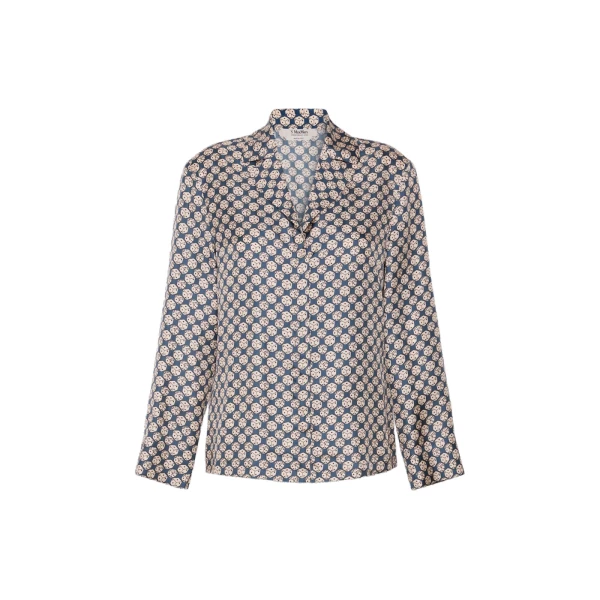 Max Mara Cora Printed Silk Pyjama Shirt in Navy | Shirts | Coveti