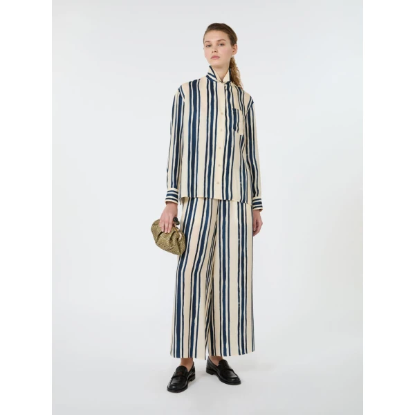 Max Mara Corona Printed Silk Twill Shirt in Navy | Shirts | Coveti