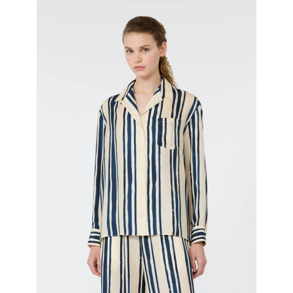 Max Mara Corona Printed Silk Twill Shirt in Navy | Shirts | Coveti