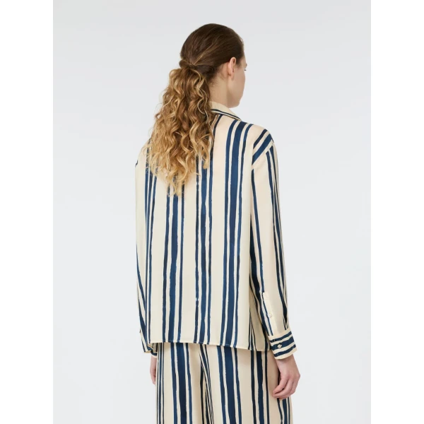 Max Mara Corona Printed Silk Twill Shirt in Navy | Shirts | Coveti